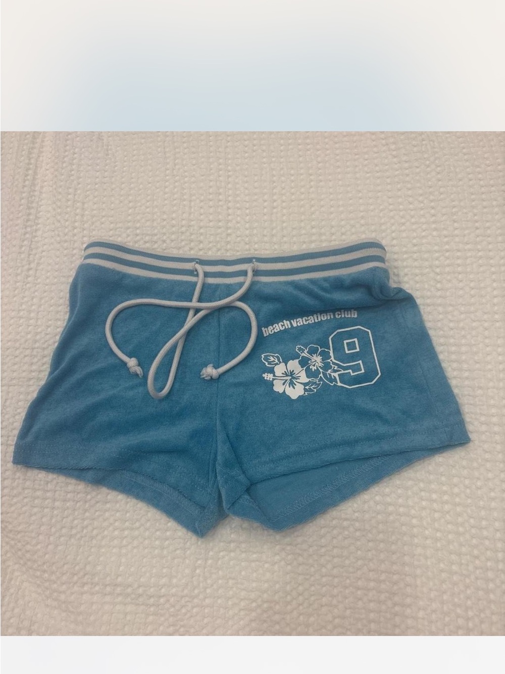 Blue Terry Athletic Shorts with Striped Waistband